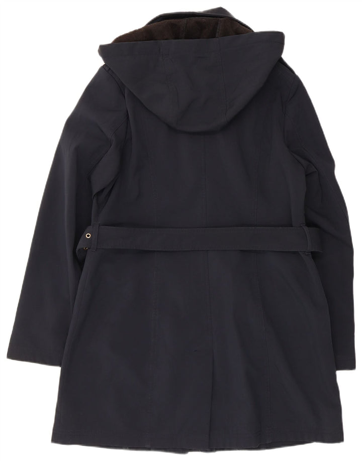 Michael Kors Dame Hooded Trench Coat UK 14 Medium Navy Blue Polyester