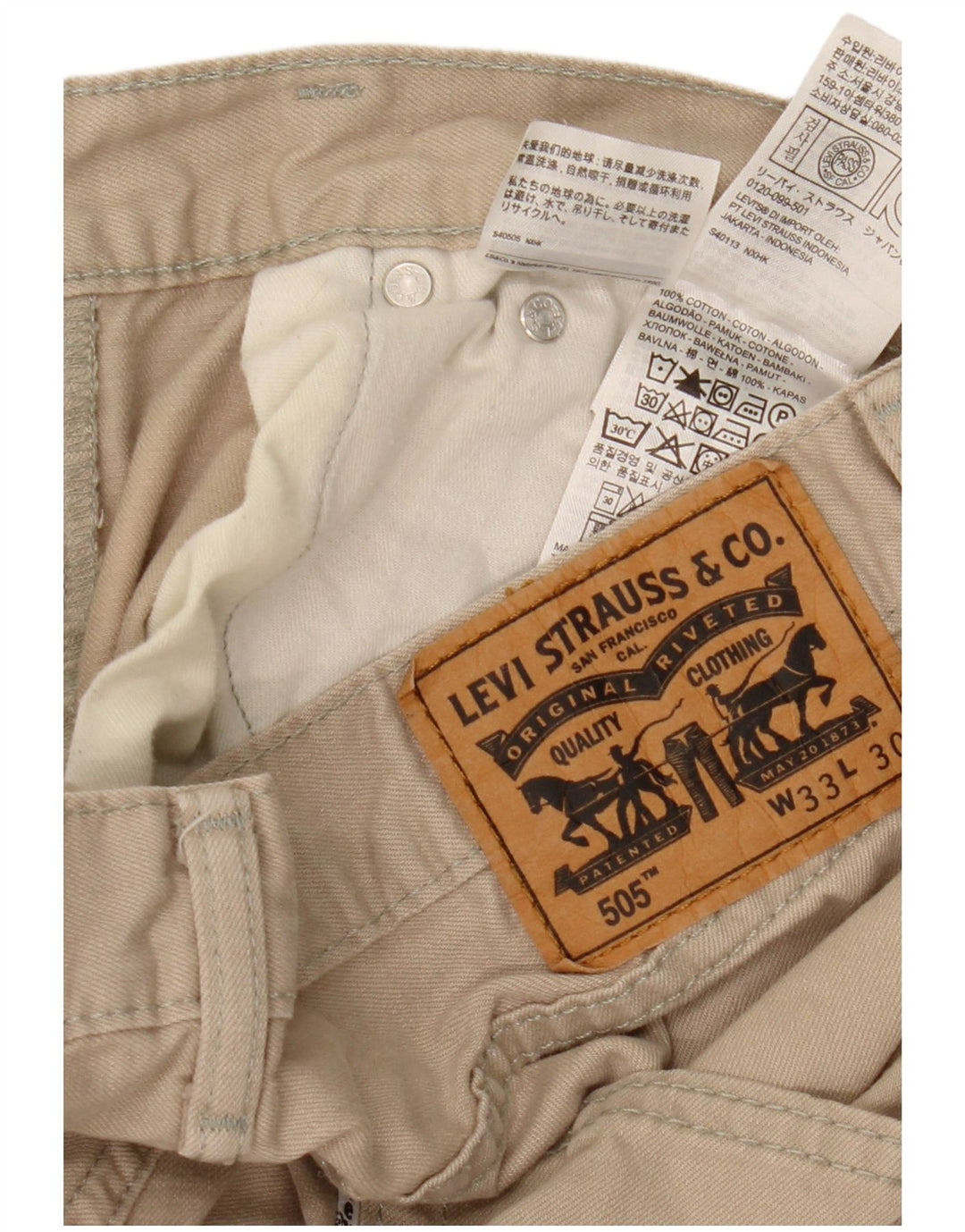 Levi's Herre 505 Straight Jeans W33 L26 Beige Bomuld