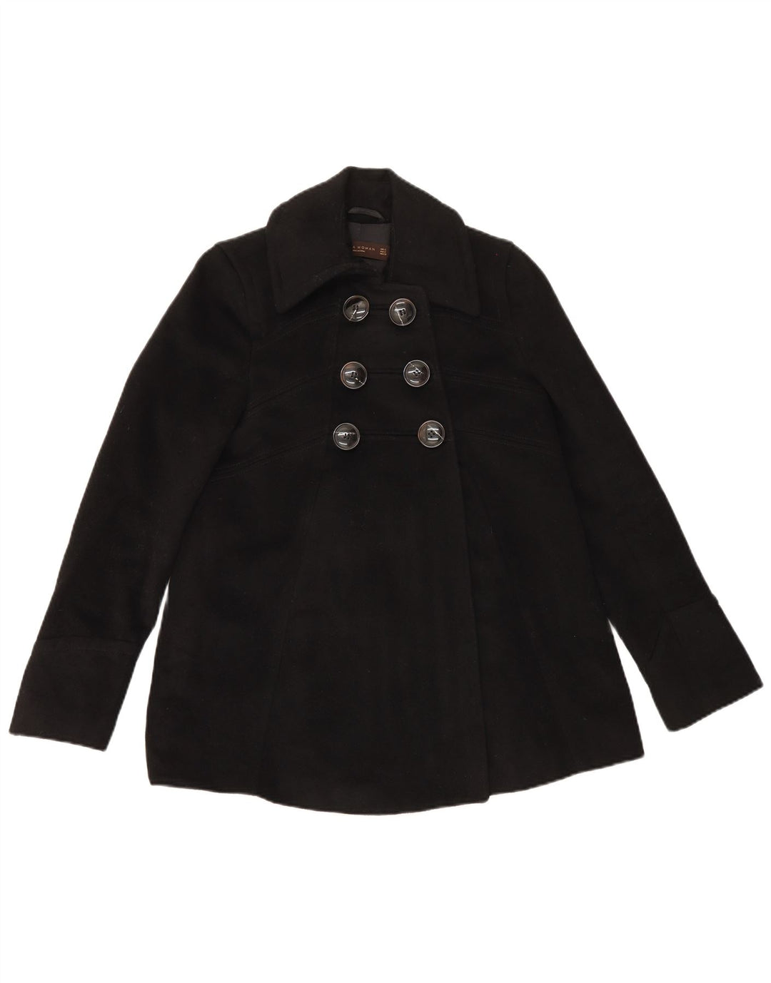 Zara Womens Pea Coat UK 8 Small Black Acetate