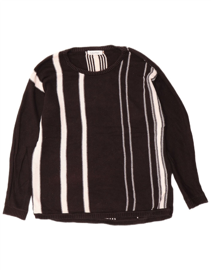 CALVIN KLEIN Herre Boat Neck sweater Medium Sort Stribet Bomuld