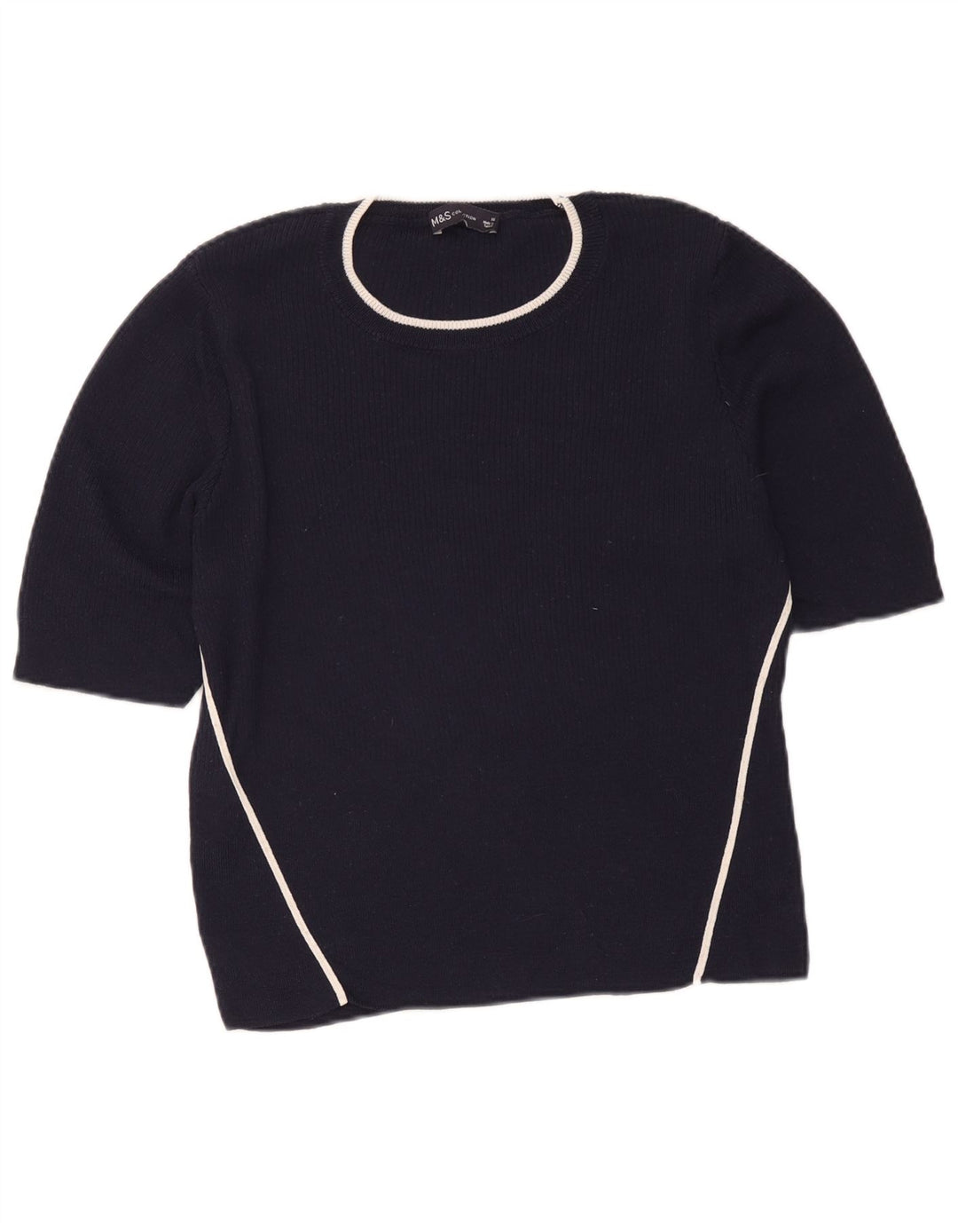 Marks & Spencer Dame Kortærmet Bluse Top UK 16 Large Navy Blue