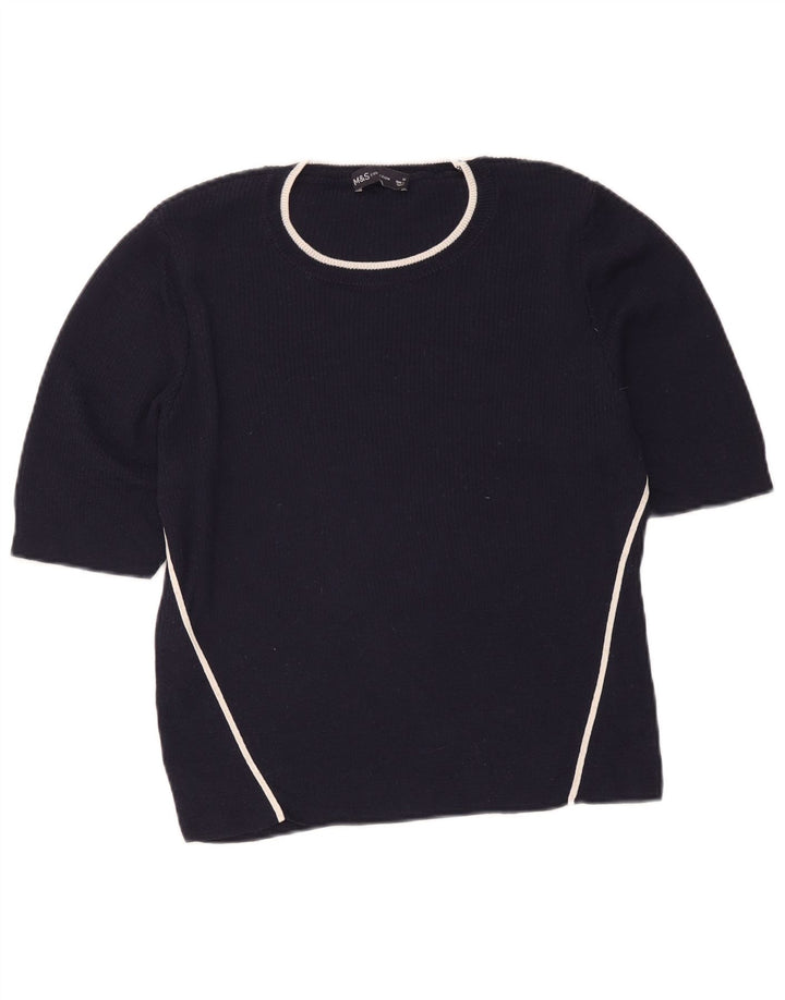 Marks & Spencer Dame Kortærmet Bluse Top UK 16 Large Navy Blue