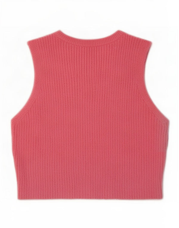 Zara Womens Crop Vest Tank Top UK 8 Small Pink Bomuld