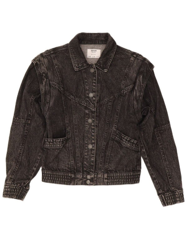 Bershka Dame Loose Fit denimjakke UK 6 XS Grå Bomuld