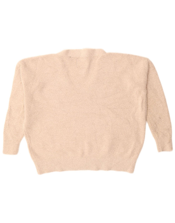 SUPERDRY Dame Oversized V-hals sweater UK 10 Small Beige Akryl