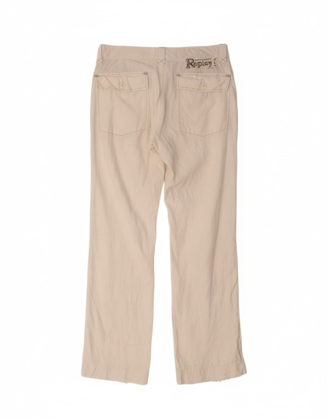 REPLAY Womens Graphic Straight Chino Trousers W30 L33 White Vintage Replay and Second-Hand Replay from Messina Hembry 