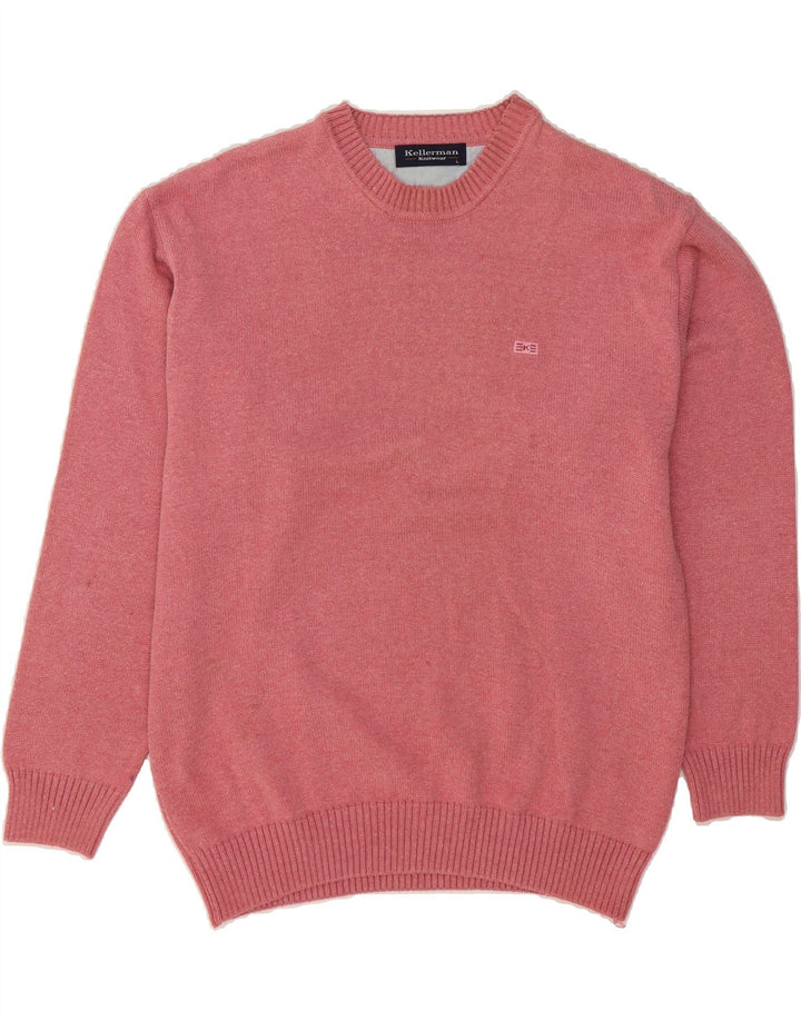 KELLERMAN Mens Crew Neck Jumper Sweater Large Pink Cotton Vintage Kellerman and Second-Hand Kellerman from Messina Hembry 
