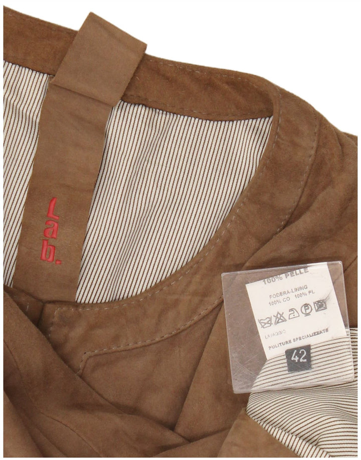 Vintage damebeskåret 3/4-ærmet ruskindsjakke IT 42 medium brunt læder