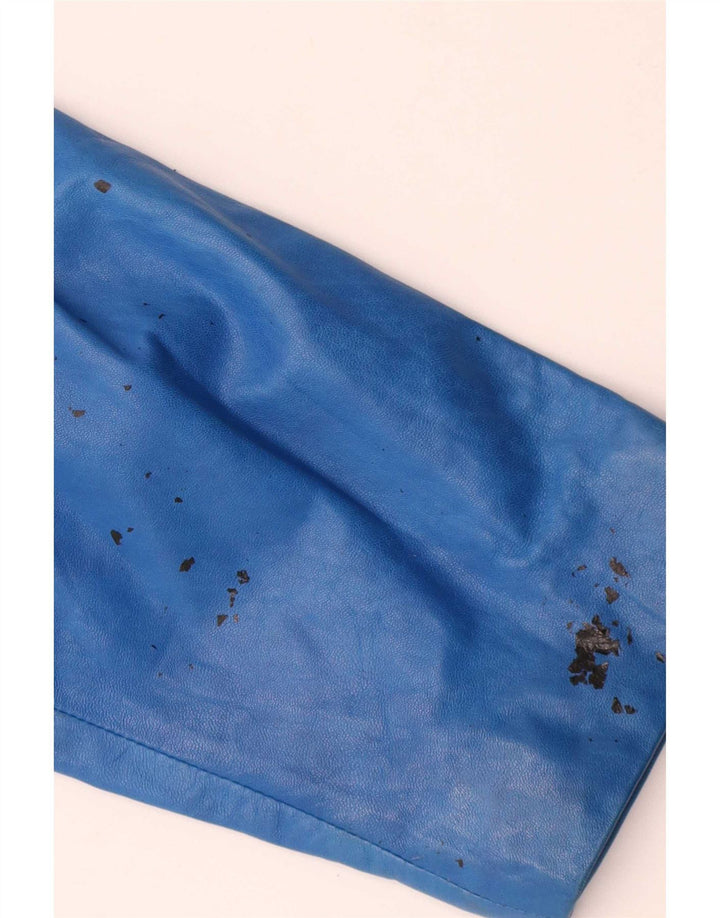 Vintage Dame Crop Læderjakke UK 10 Small Blue