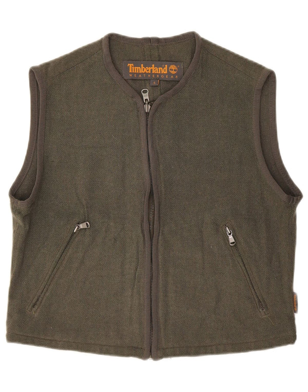 Timberland Womens Crop Ærmeløs cardigantrøje UK 10 Small Khaki Wool