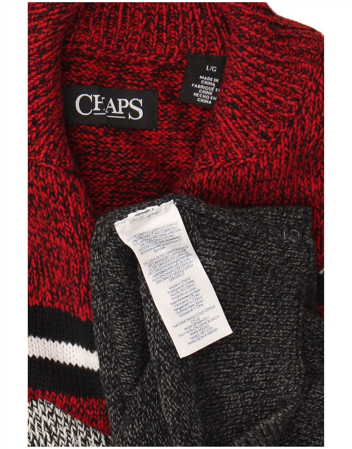 CHAPS Mens Grant Fit Button Neck Jumper Sweater Large Grey Colourblock