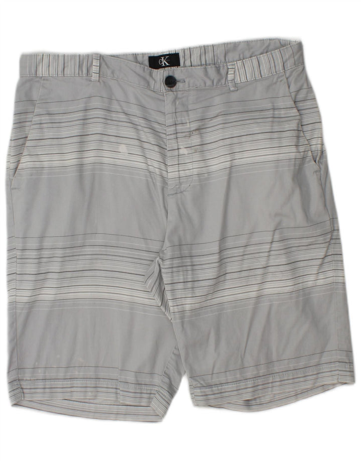 Calvin Klein Herre Chino Shorts W34 Stor Gråstribet Bomuld
