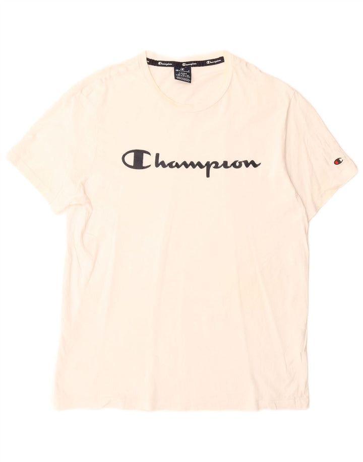 Champion Herre Grafisk T-Shirt Top Stor Hvid Bomuld
