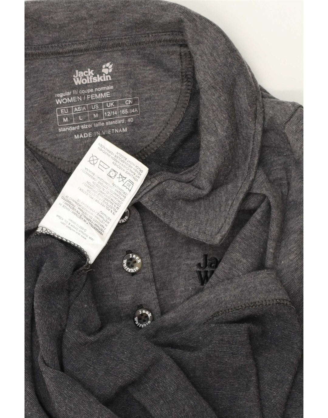 Jack Wolfskin Dame Polo Shirt UK 12/14 Medium Grey Flecked Polyester