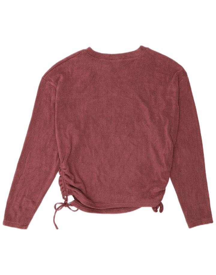 Zara Dame Velour Top Langærmet UK 14 Medium Burgundy Polyester