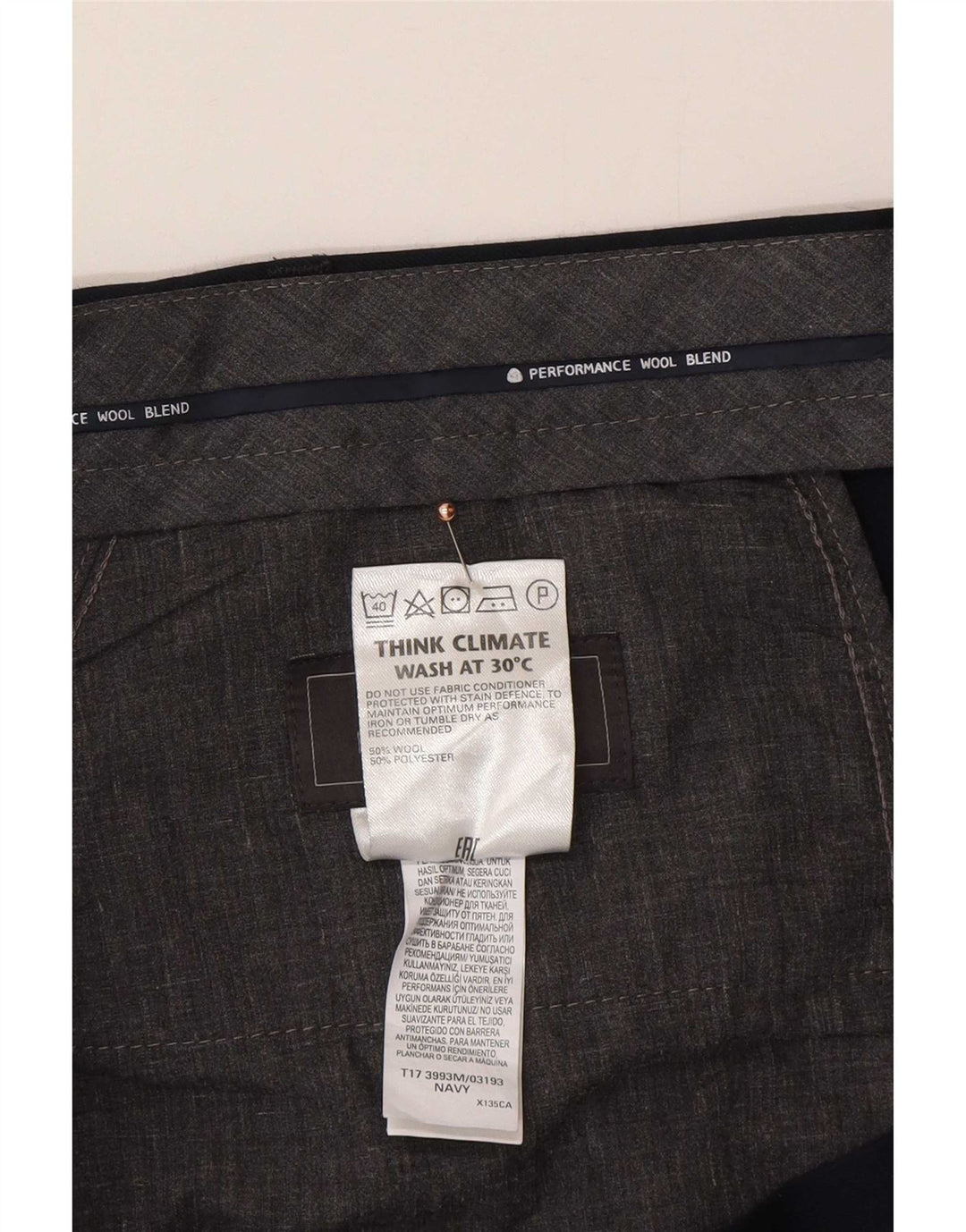 Marks & Spencer Herre skræddersyede jakkesætsbukser W44 L31 Marineblå uld