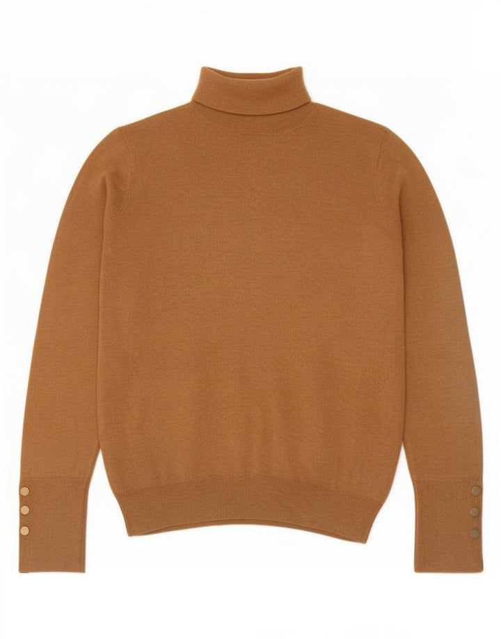 Zara Dame Roll Neck Jumper Sweater UK 14 Stor Beige Viscose
