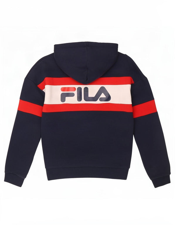 Fila Graphic Oversized Hoodie Jumper til kvinder UK 6 XS Navy Blue Colourblock