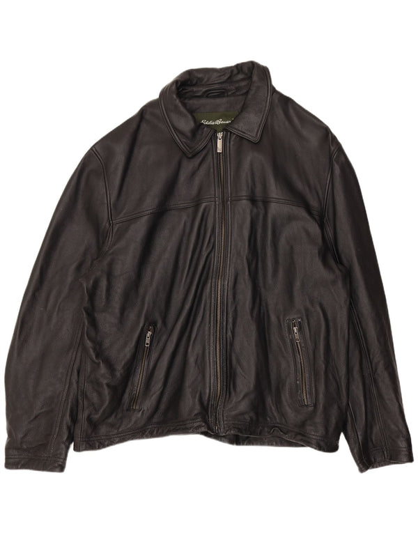 Eddie Bauer Herre Læderjakke UK 42 XL Sort Læder