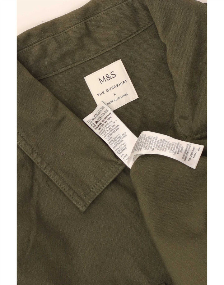 Marks & Spencer Herre Overshirt Skjorte Stor Khaki Bomuld