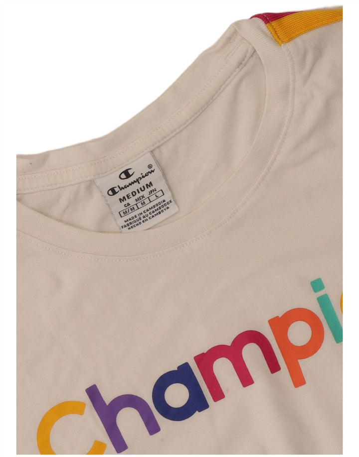 Champion Dame Grafisk T-Shirt Top UK 12 Medium Hvid Stribet