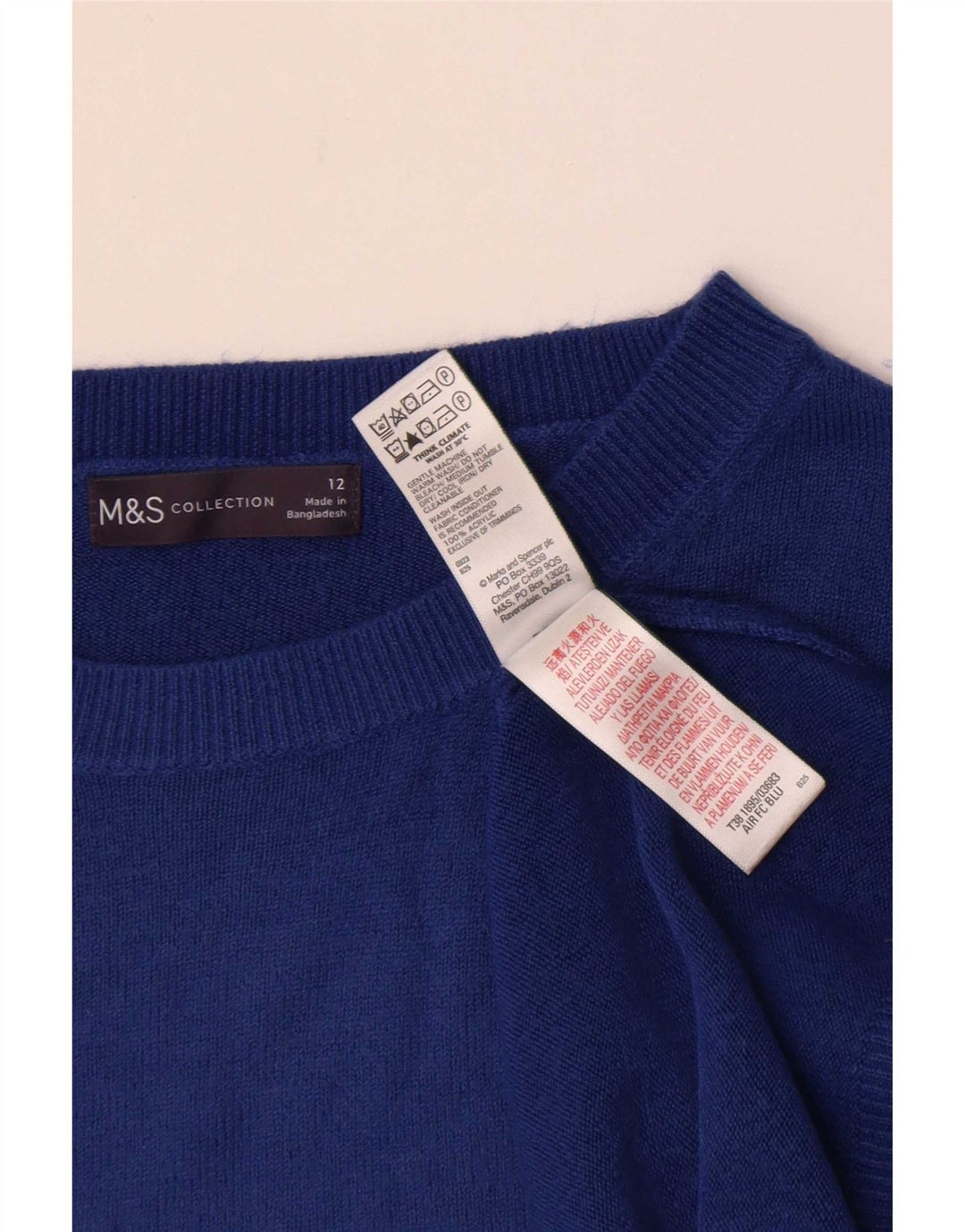 Marks & Spencer Dame Boat Neck Jumper Sweater UK 12 Medium Blue Acryl