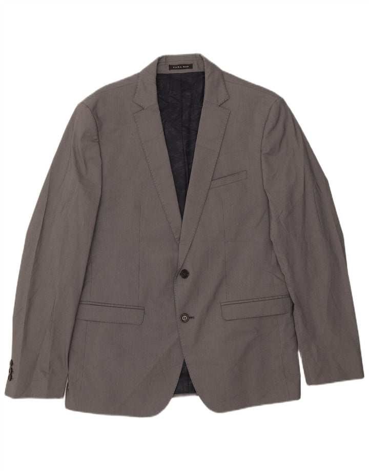 Zara Herre 2-knaps blazerjakke EU 54 XL Grå nålestribet polyester