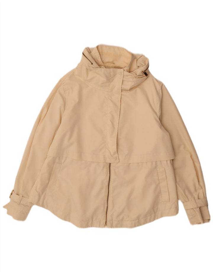 Zara Dame Hooded Bomber Jacket UK 14 Large Beige Polyester