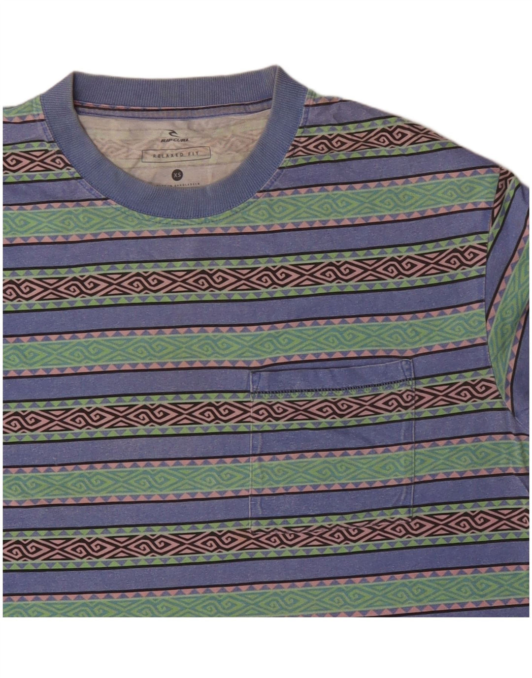 RIP CURL Herre Relaxed Fit T-Shirt Top XS Flerfarvet geometrisk bomuld