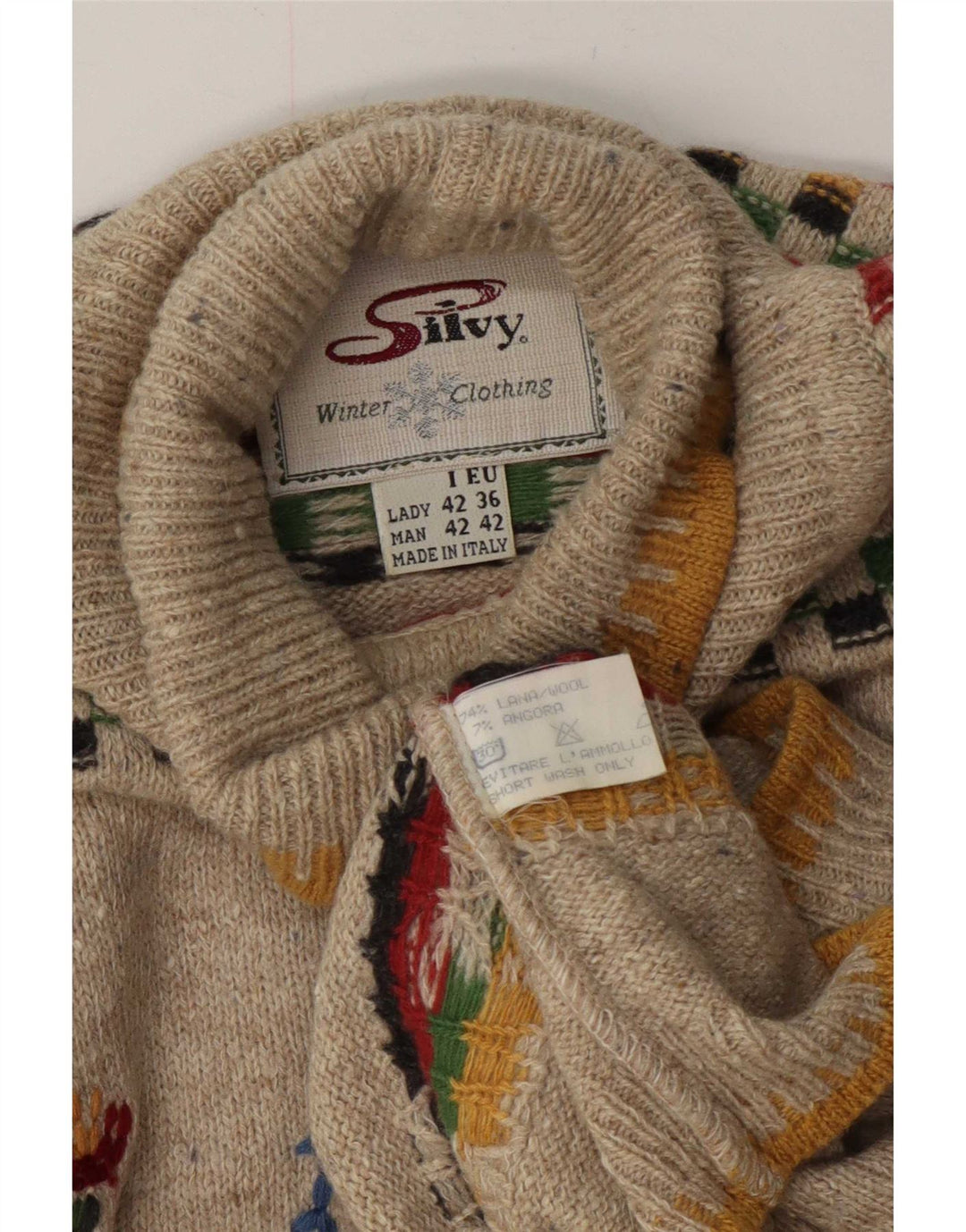 Silvy Womens Roll Neck Jumper Sweater IT 42 Medium Beige Geometrisk nyhed