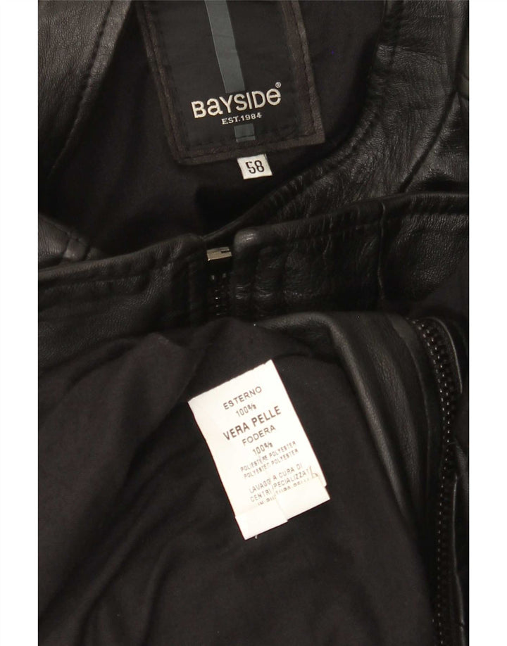 Bayside Herre Læder Racer Jakke UK 42 XL Sort Læder