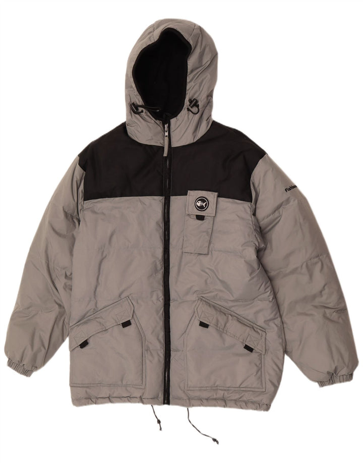 Fishbone Herre hættepolstret jakke UK 38 Medium Grey Colourblock Nylon