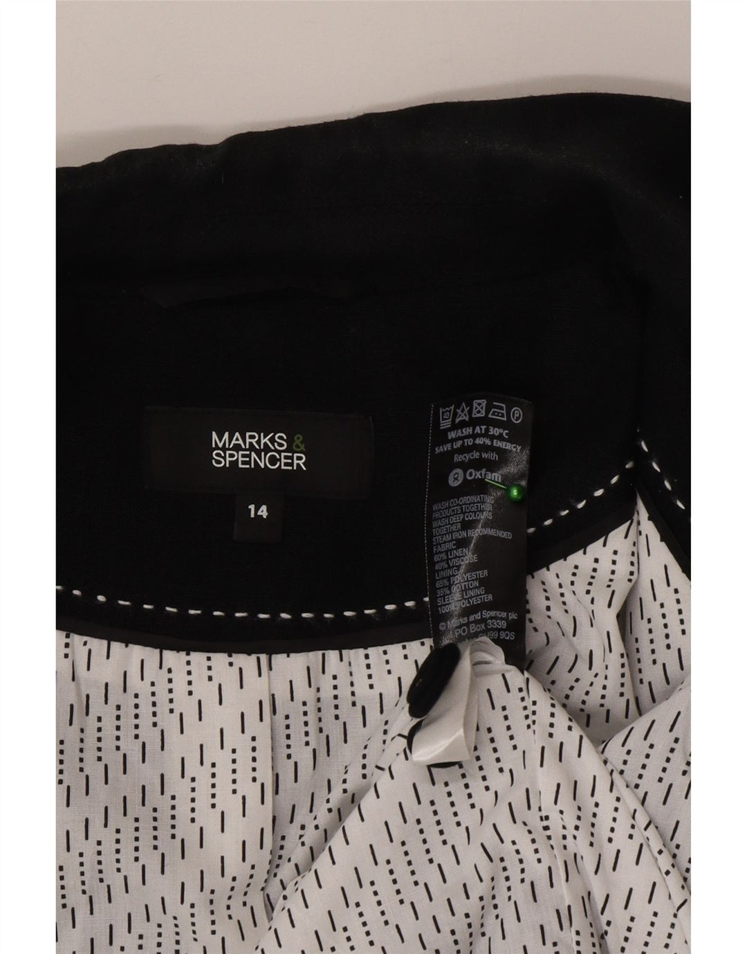 Marks & Spencer Dame 3 Button Blazer Jacket UK 14 Medium Black Linen