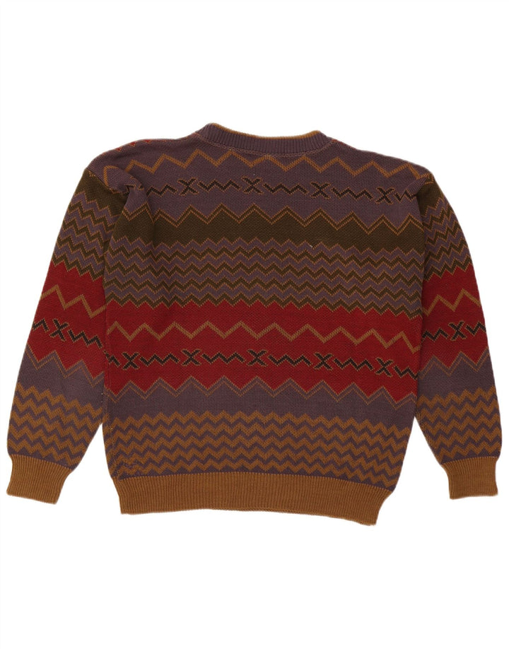 Vintage herre rund hals sweater medium flerfarvet geometrisk