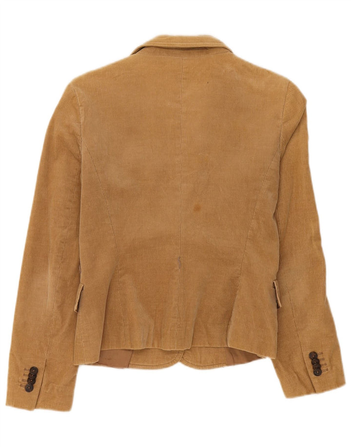 Zara Dame 2-knaps fløjlsbukser blazerjakke UK 10 Lille beige bomuld