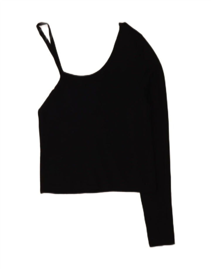 Zara Womens Crop One Shoulder Top UK 8 Small Black