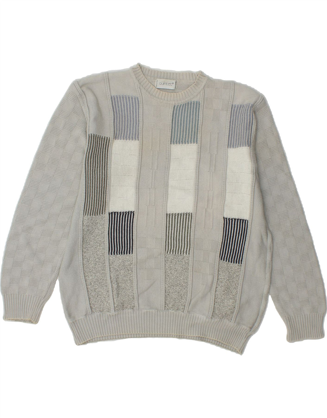 VINTAGE Mens Crew Neck Jumper Sweater IT 50 Medium Grey Geometric Cotton Vintage Vintage and Second-Hand Vintage from Messina Hembry 