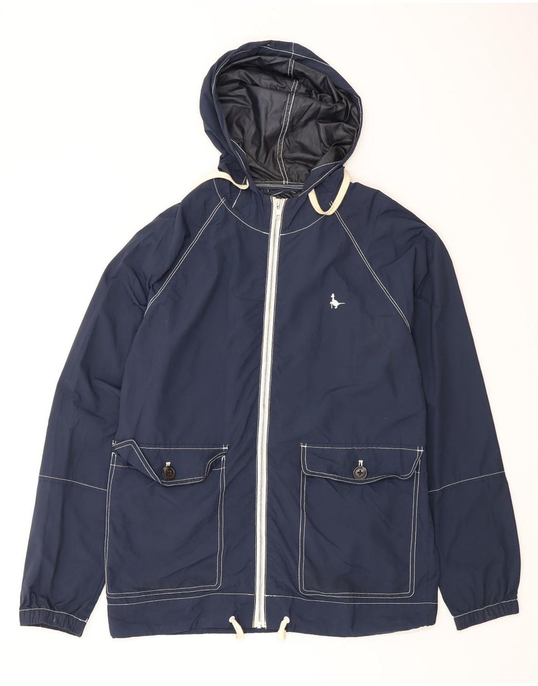 Jack Wills Herre Hooded Windbreaker Jacket UK 36 Small Navy Blue Nylon