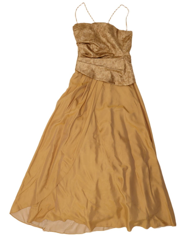 Yve London Dame Ærmeløs Maxikjole UK 8 Small Gold Floral
