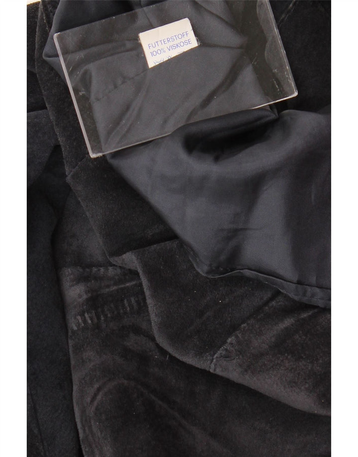 VINTAGE Dame 1 knap Crop Blazer Jacket UK 14 Medium Navy Blue Viscose