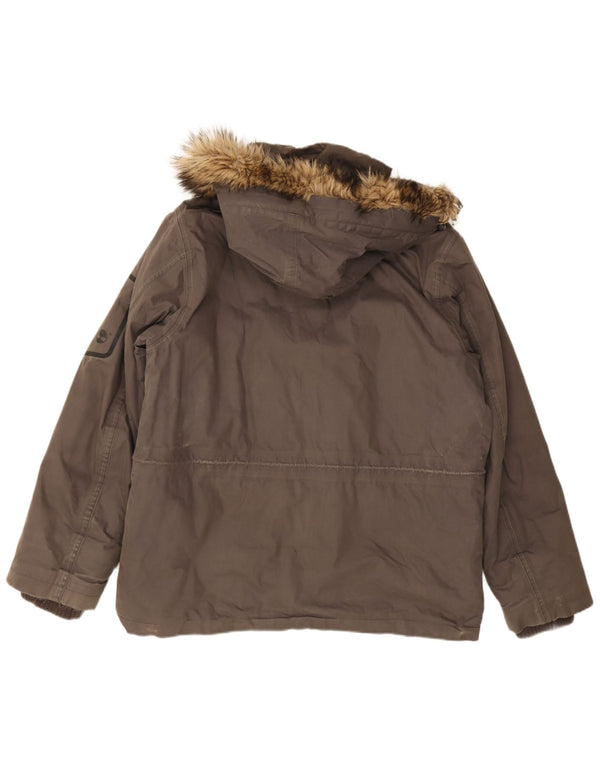 Timberland Mens Hooded Parka Jacket UK 42 XL Grey Cotton
