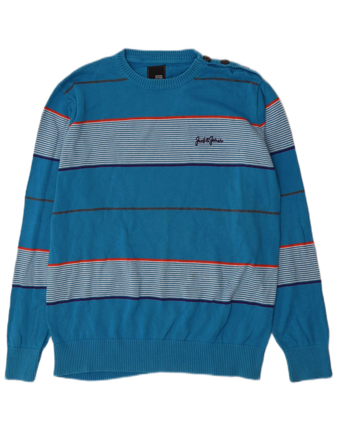 Jack & Jones Herre sweater med rund hals, stor blå stribet bomuld