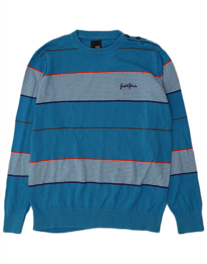 Jack & Jones Herre sweater med rund hals, stor blå stribet bomuld