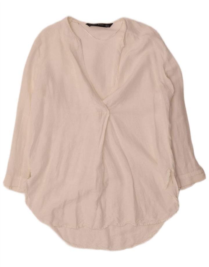 Zara Dame 3/4 ærmet Tunika Top UK 10 Small White