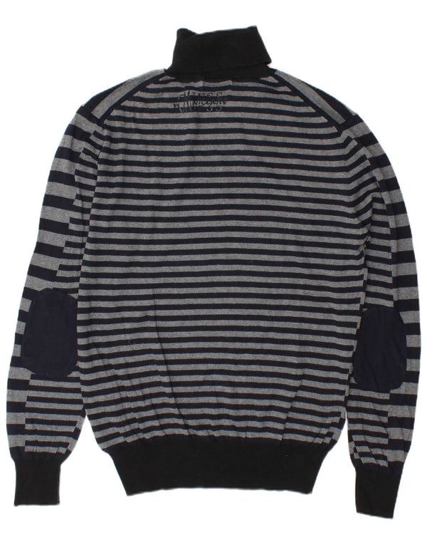 Guess By Marciano Mens Roll Neck Jumper Sweater Large Grey Striped Cotton