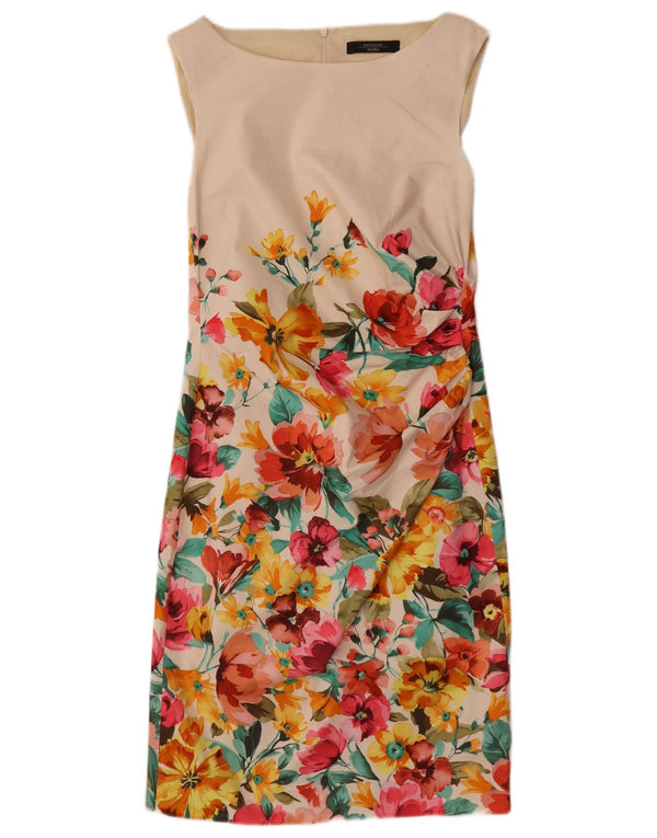 Max Mara Dame Sleeveless Sheath Dress UK 10 Small Off White Floral
