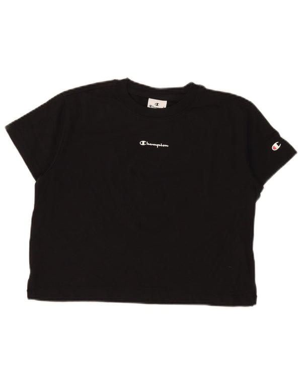 Champion Girls Crop Grafisk T-Shirt Top 9-10 År Medium Sort Bomuld