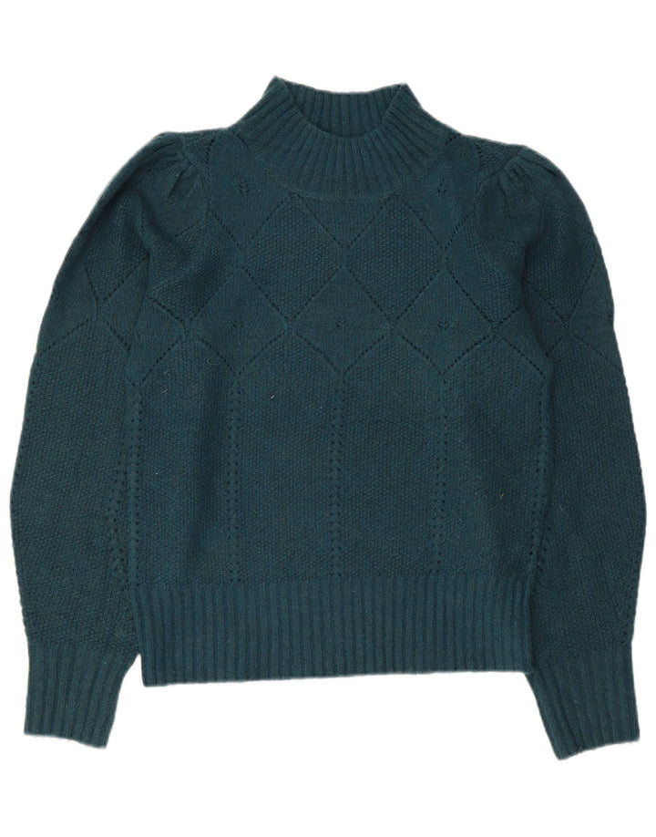 Fat Face Dame Turtle Neck Jumper Sweater UK 8 Small Green Acryl
