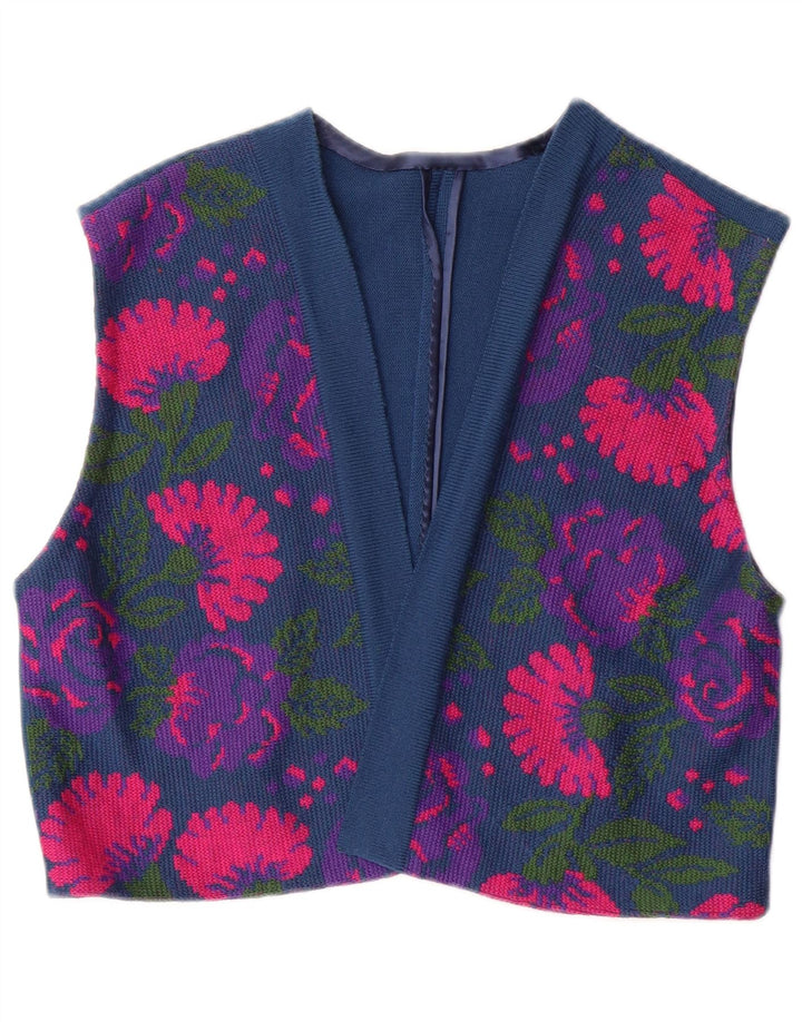 VINTAGE Dame 3-delt sæt IT 46 Stort W26 Marineblå Floral Virgin Wool