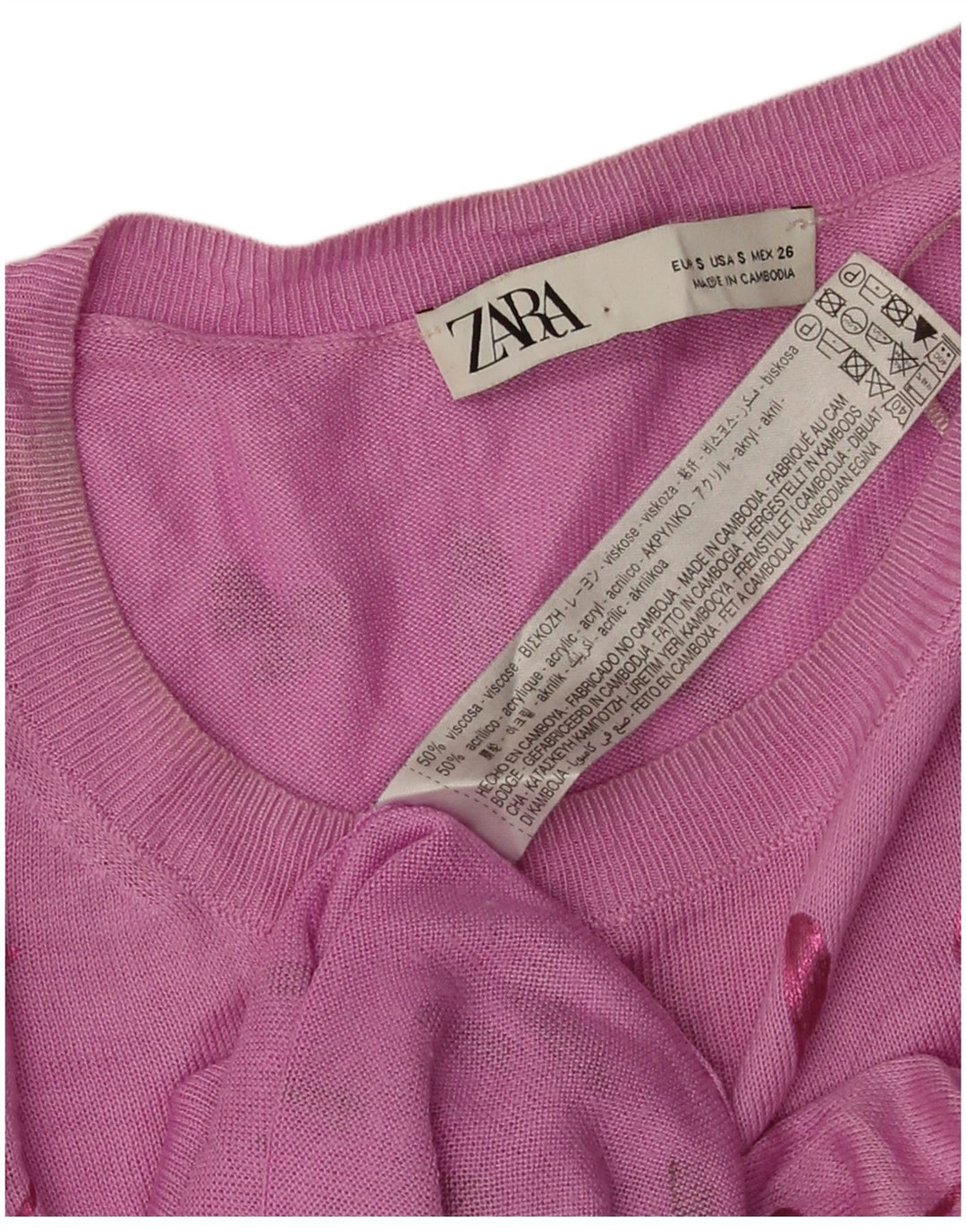 Zara Kvinders abstrakt mønster Boat Neck Jumper Sweater UK 10 Small Pink